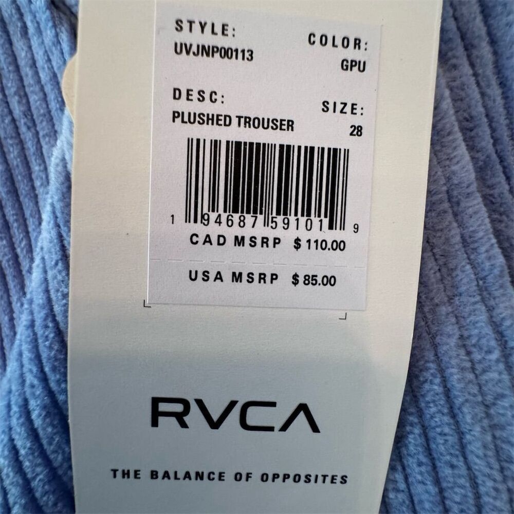 RVCA Women's Corduroy Pants Size 28 blue Pleated Straight Leg‎ - Picture 6 of 10